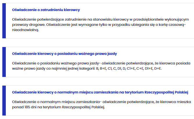 Oświadczenie o zatrudnieniu kierowcy